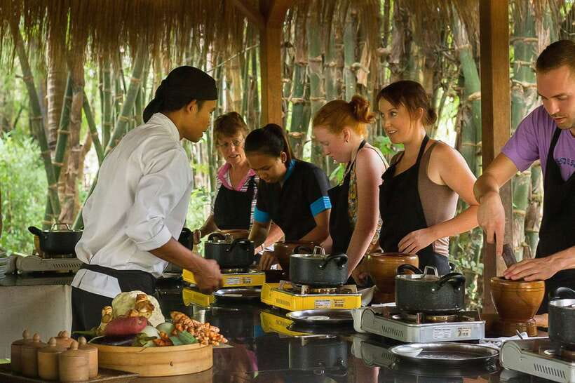 Siem Reap: Cambodian Desserts Cooking Lesson with Tastings - A peaceful outdoor kitchen outside the hotel zone